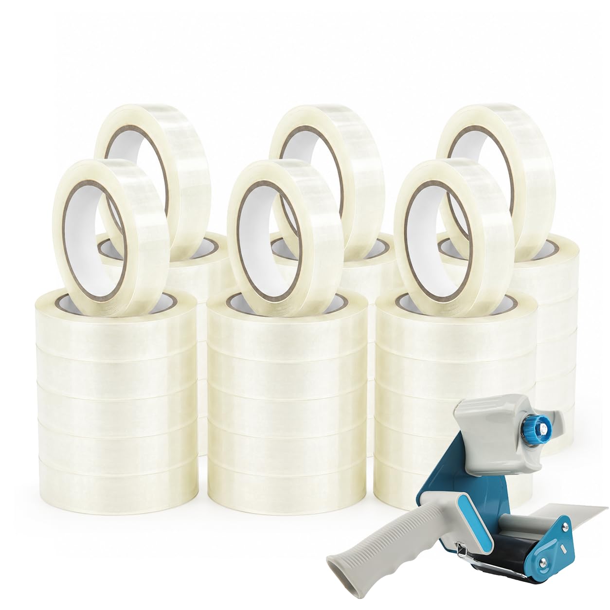 Lot de 36 Rouleaux Ruban Adhésif d’Emballage 25 mm x 66 m Transparent, Épaisseur 28μm, avec Dérouleur Métal Robuste, Ruban Colis pour Cartons, Déménagement et Expédition
