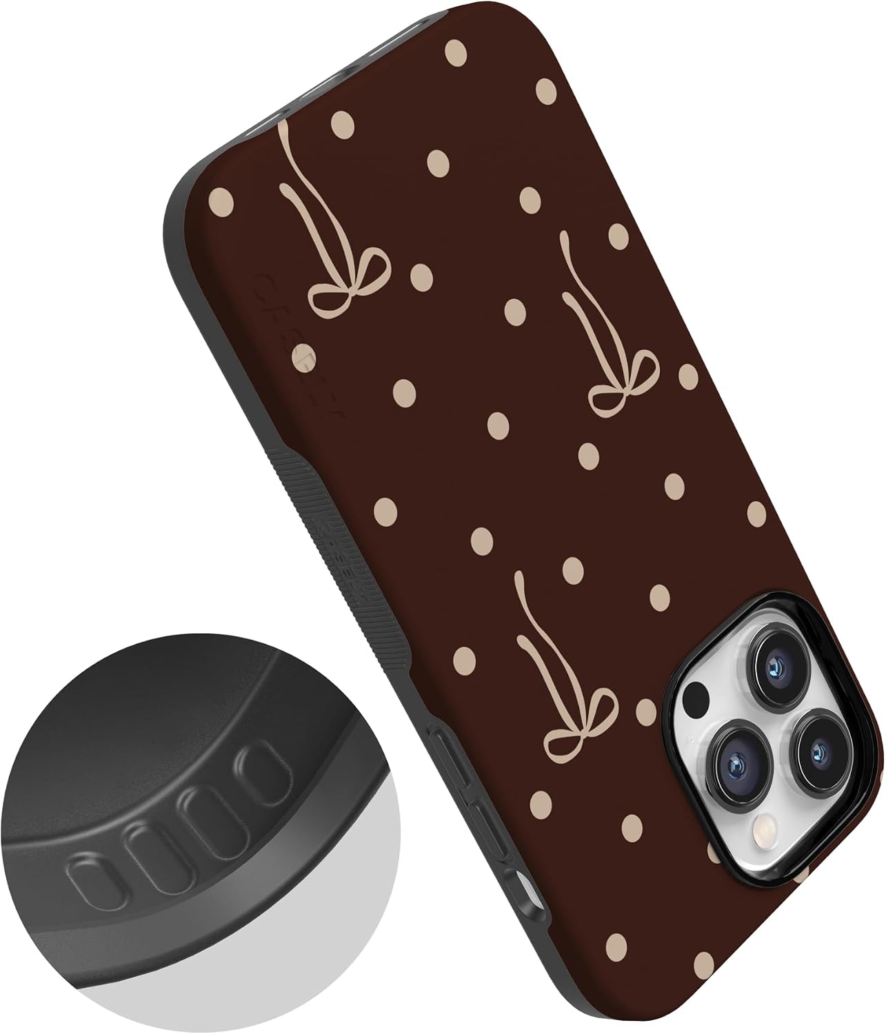 Casely iPhone 14 Pro Max Case | Teddy Bows | Brown Polka Dot | Bold Protective Design | MagSafe Compatible Design
