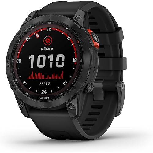 Garmin fenix 7 Solar, adventure smartwatch, with Solar Charging Capabilities, rugged outdoor watch with GPS, touchscreen, Slate Gray and Black Band One Size (Renewed)