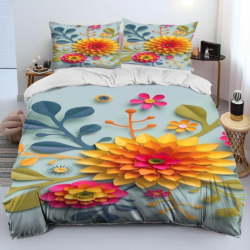 Funda nórdica de microfibra Fiori BLU antiarrugas para cama individual 90