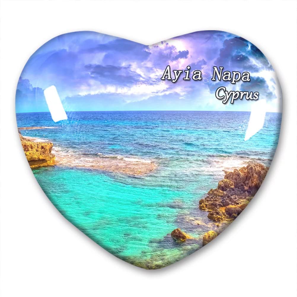 Cyprus Ayia Napa Fridge Magnet Refrigerator Stickers Collection Decorative Magnet Travel Souvenir Heart-Shaped Crystal Glass