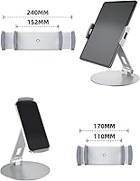 Vista 2 de Stouchi Soporte para tableta, soporte de base giratoria de 360°, soporte de escritorio ajustable con base resistente para iPad Pro Air Mini, Kindle