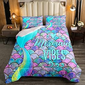 Erosebridal Mermaid Comforter Set Twin Size, Kids Fish Scales Duvet Sets, Girly Rainbow Bedding Set for Boys Teens Women… 61bSd4wv9HL. SS280