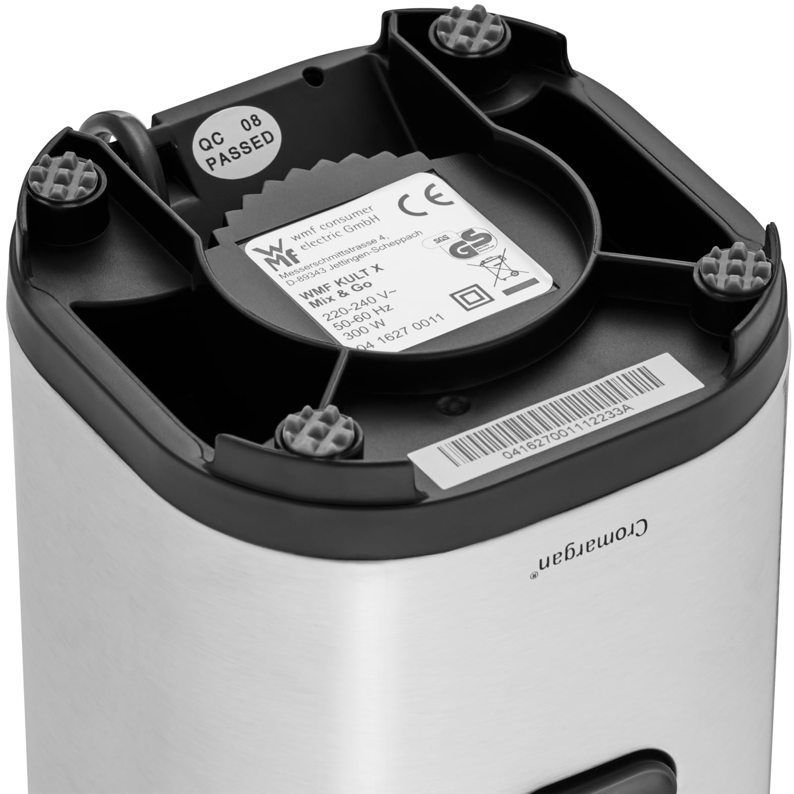 WMF Kult X - Batidora de Vaso Individual Mix & Go Mini, 300 W de 0.6 L de Capacidad y 4 Cuchillas Acero Inoxidable Cromargan, Exterior Acero Inoxidable de Cromargan, depósito de TRITAN libre de BPA