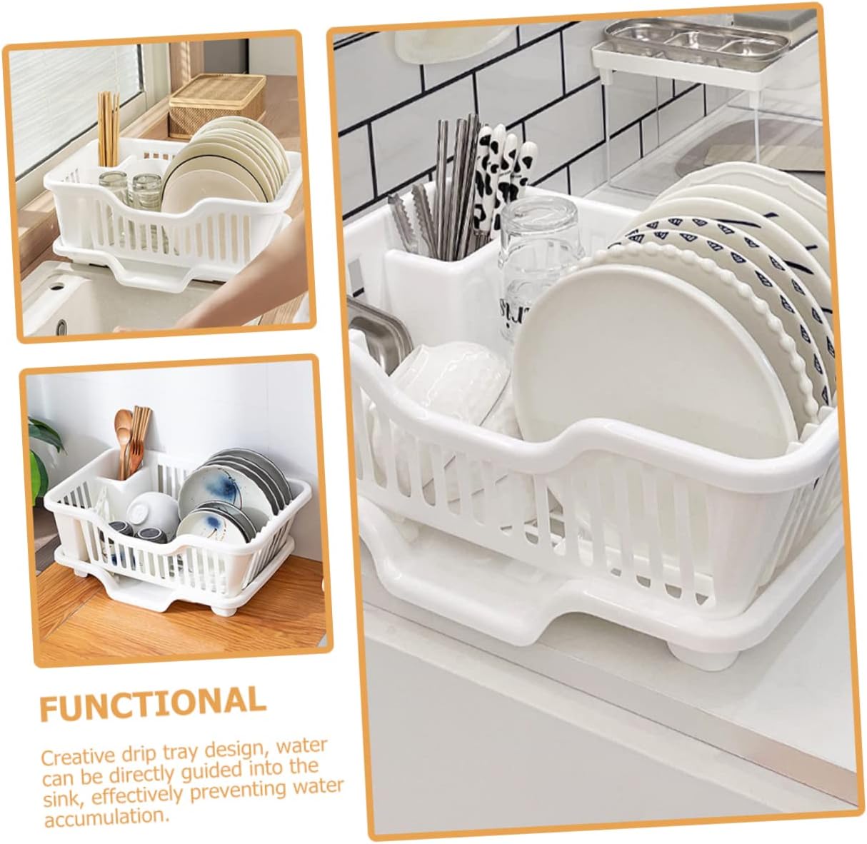 Multi-Function Tableware Rack Dish Drying Rack for Kitchen Countertop Dish Drainer Storage White