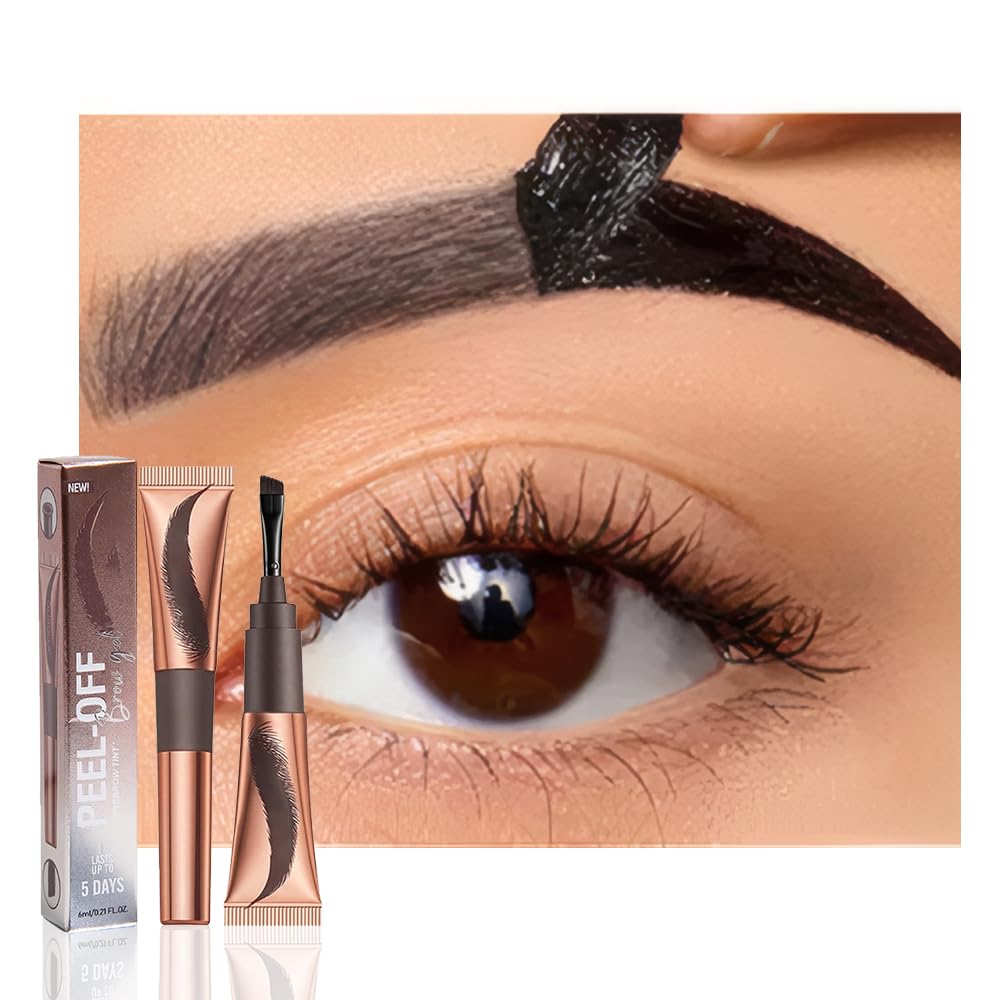 FeiCuiYun Eyebrow Tattoo Peel Off Tint Gel for Women, Grey Peel Off Eyebrow Tint with 150°Small Curved Tray, Last Up to 5 Days, Waterproof, Fuller & Defined Looking Brows (01#Grey)