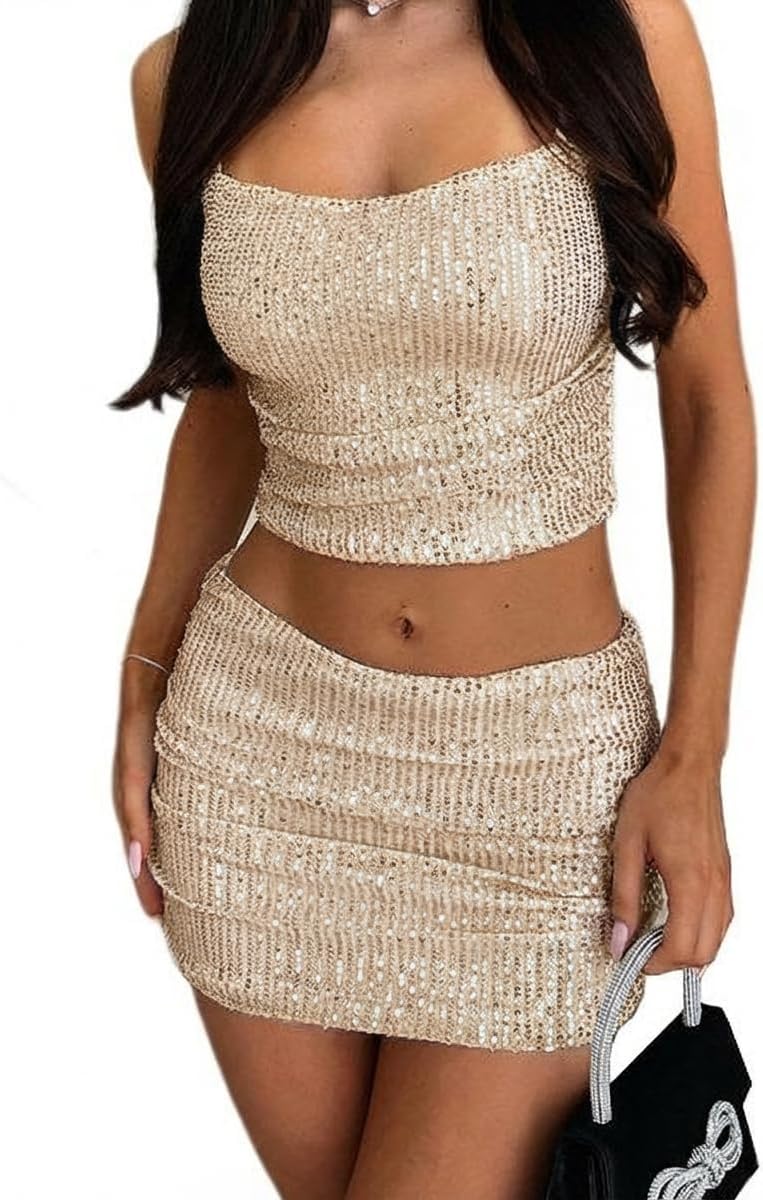 Just Quella Women's Low Rise Shiny Sequin Stretch Glitter Bodycon Mini Skirt Sexy Sparkly Night Out Party Shiny Skirt