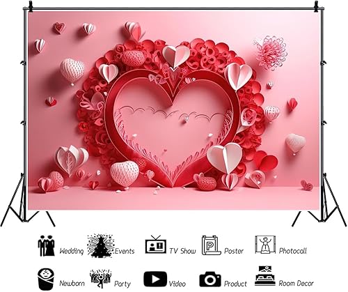 Miniatura 2 de CRTPOD Telón de fondo para el día de San Valentín de 6 x 4 pies para fotografía, fondo de corazones rosados para amantes, decoración de fiesta de