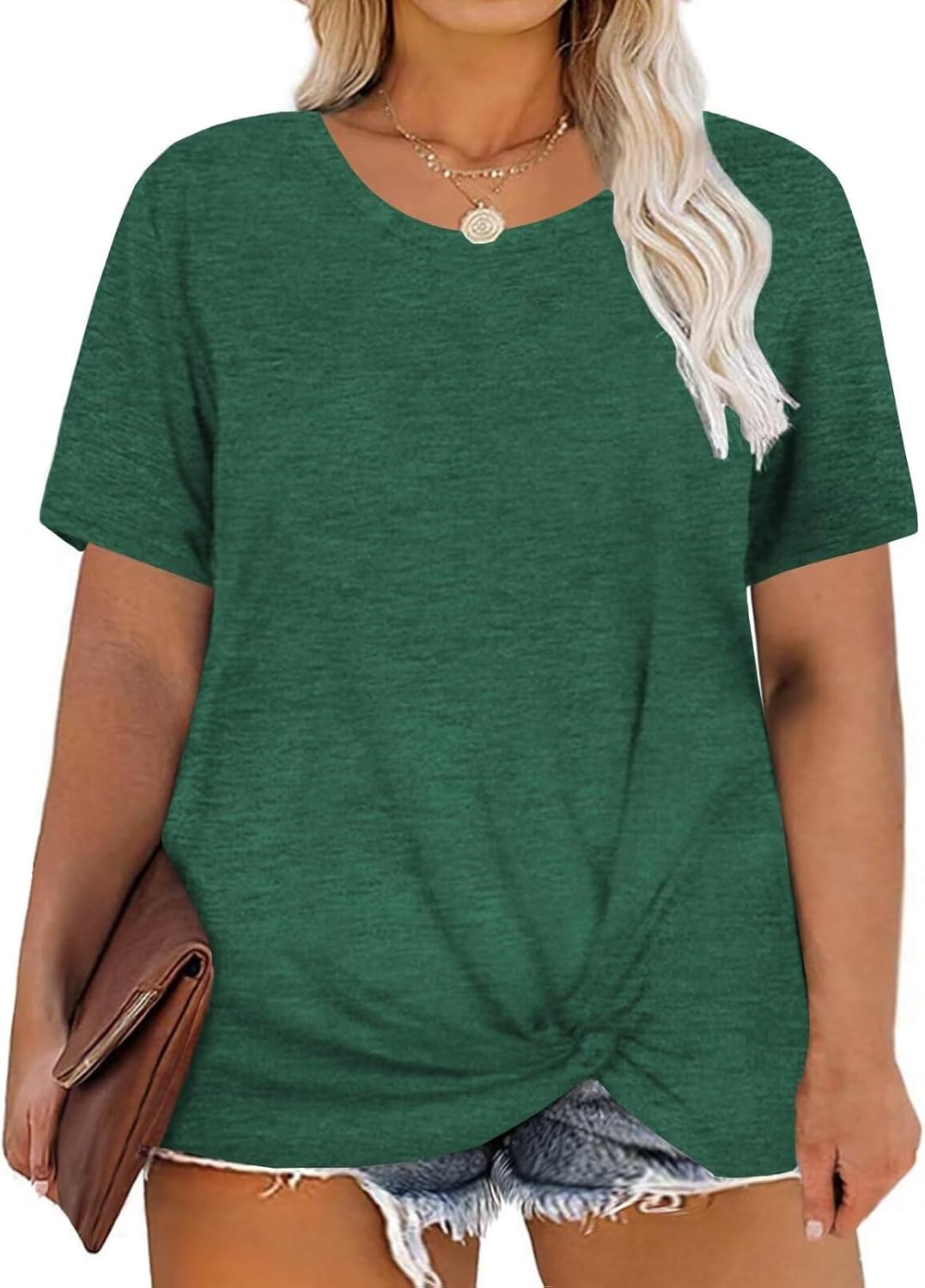 DOLNINE Women’s Plus Size Knotted Tops Short Sleeve Tees Casual Tunics Blouses