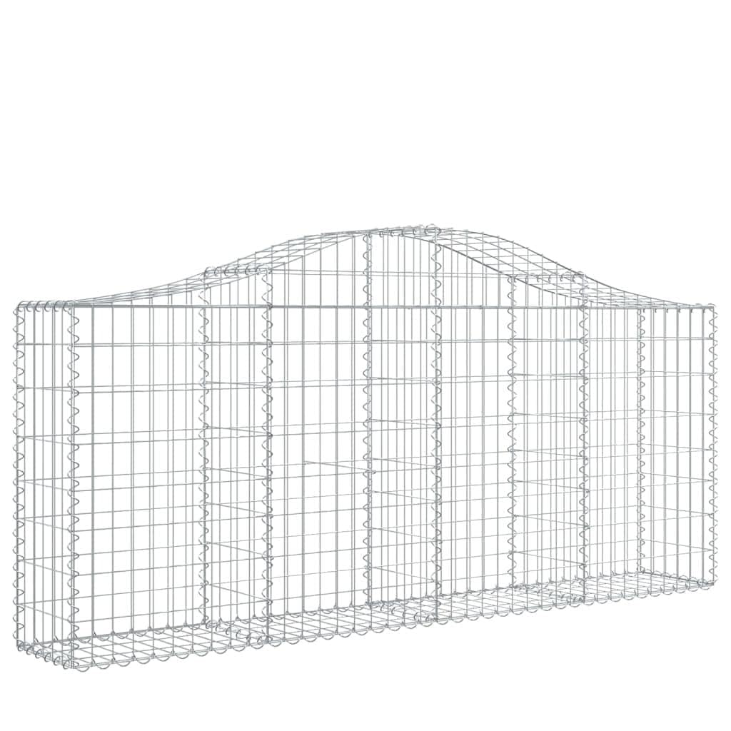 Gabionen mit Hochbogen 40er-Set, 200x30x80/100 cm Gabionenwand aus verzinktem Eisen, Steinkorb als dekorative und schallschützende Gartenbarriere, Windschutz für Außenbereich