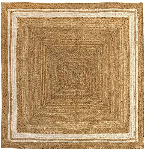 Vipanth Exports Alfombra cuadrada de yute con diseño de líneas blancas para sala de estar (240 x 240 cm) Cover