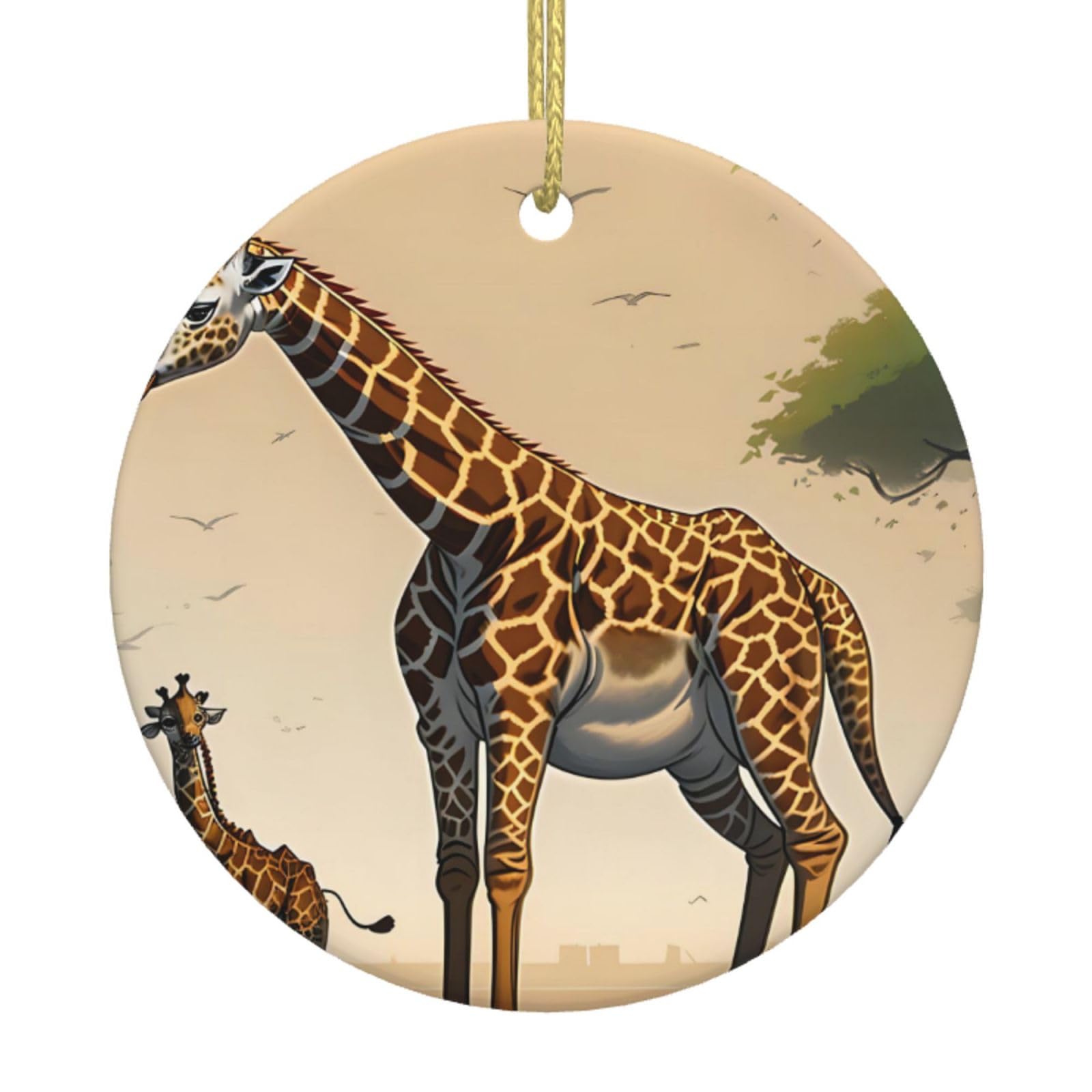 Mother and Child Giraffe Printed Christmas Tree Ceramic Ornaments Holiday Decoration Christmas Unique Pendant for Christmas Party