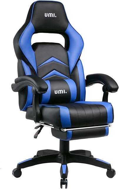 Amazon Brand - Umi Office Gaming Chair With Footrest Ergonomic Computer Desk Chair With High Back Lumbar Support 360 Degree Swivel Rocking Chair - Blue