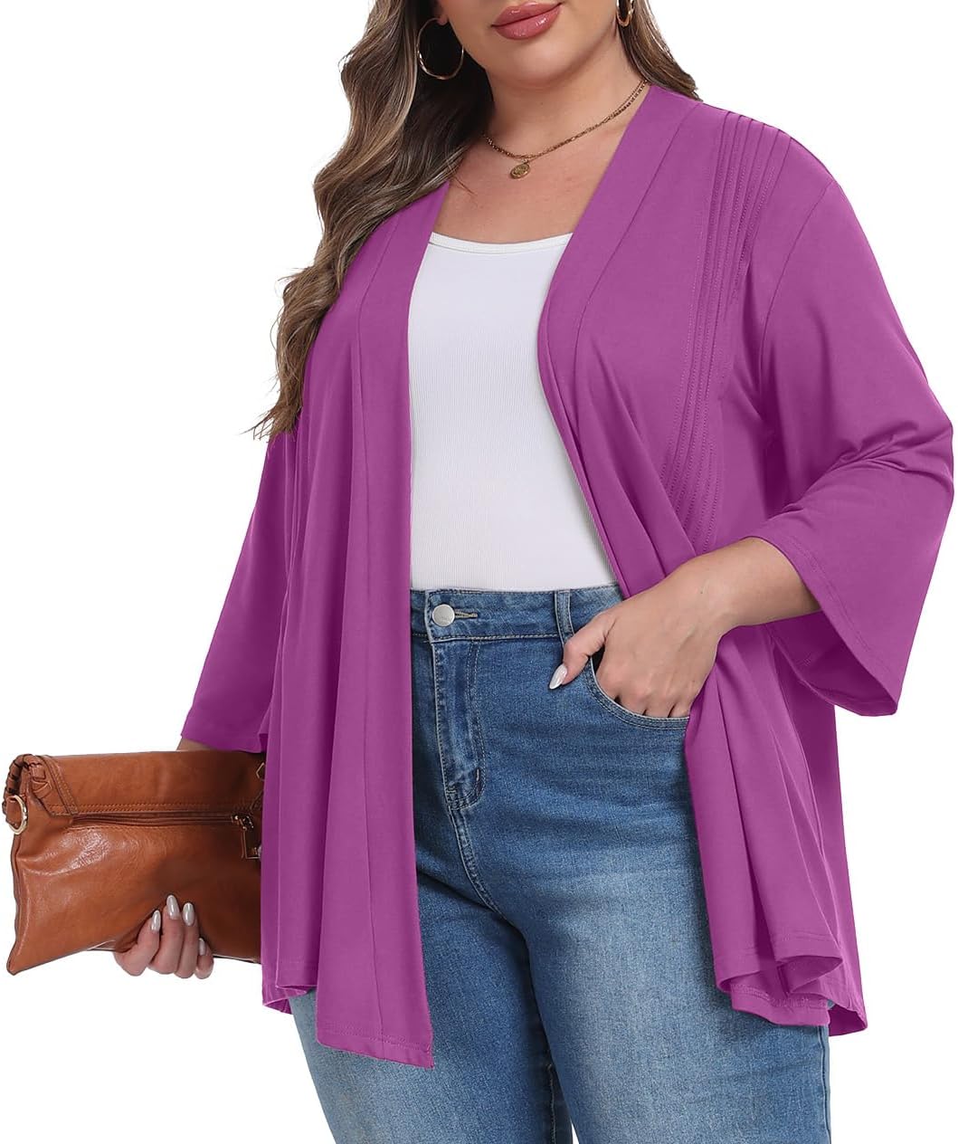 OLRIK Women's Plus Size 3/4 Sleeves Lightweight Cardigan 2026 Spring Open Front Shrugs - Image 2