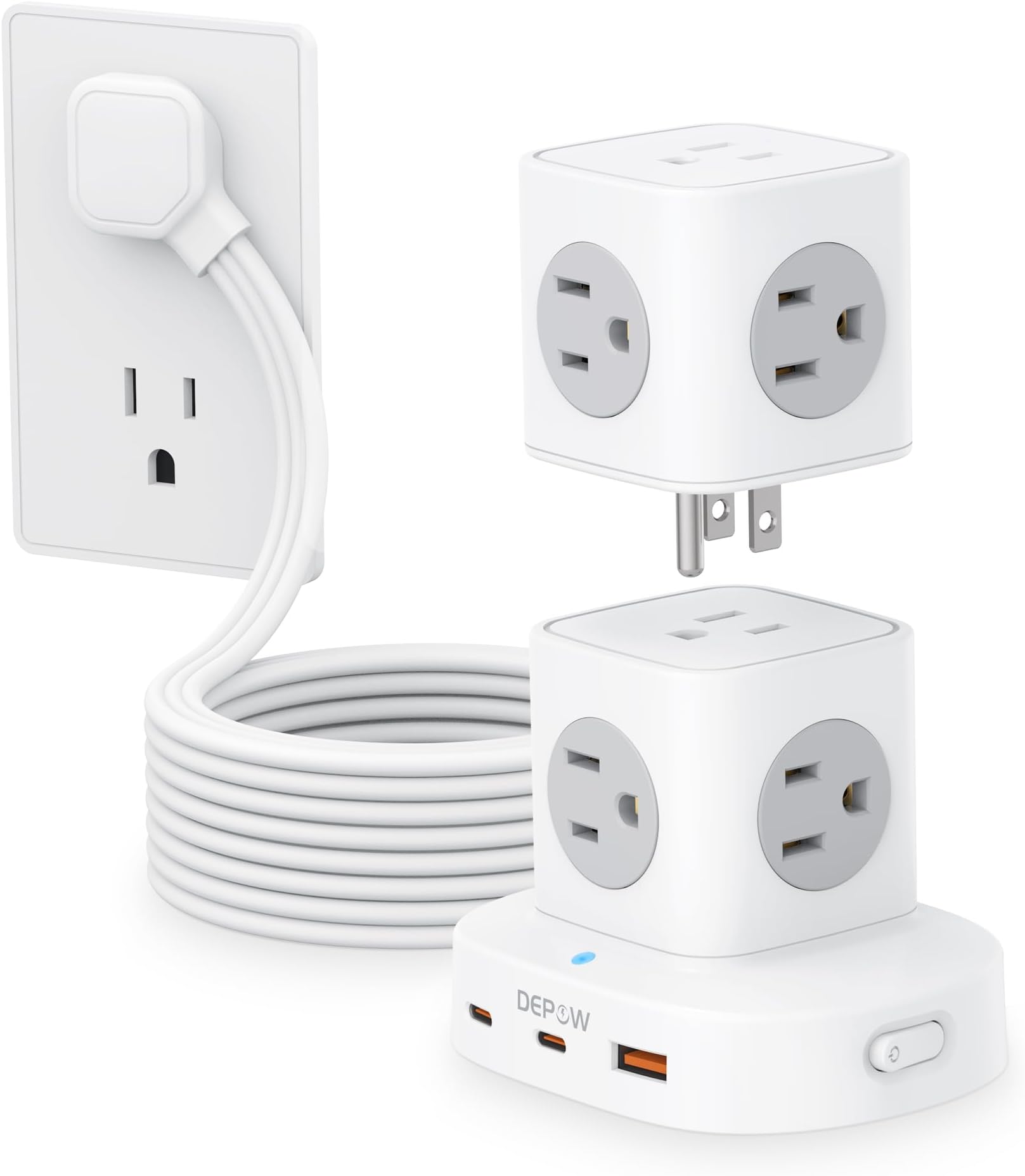 Power Strip Tower Surge Protector with 9 Outlets 3 USB (2 USB C), 5Ft Braided Extension Cord with Multiple Outlets, 1700J Surge Protection, Detachable Charging Station for Home Office Dorm