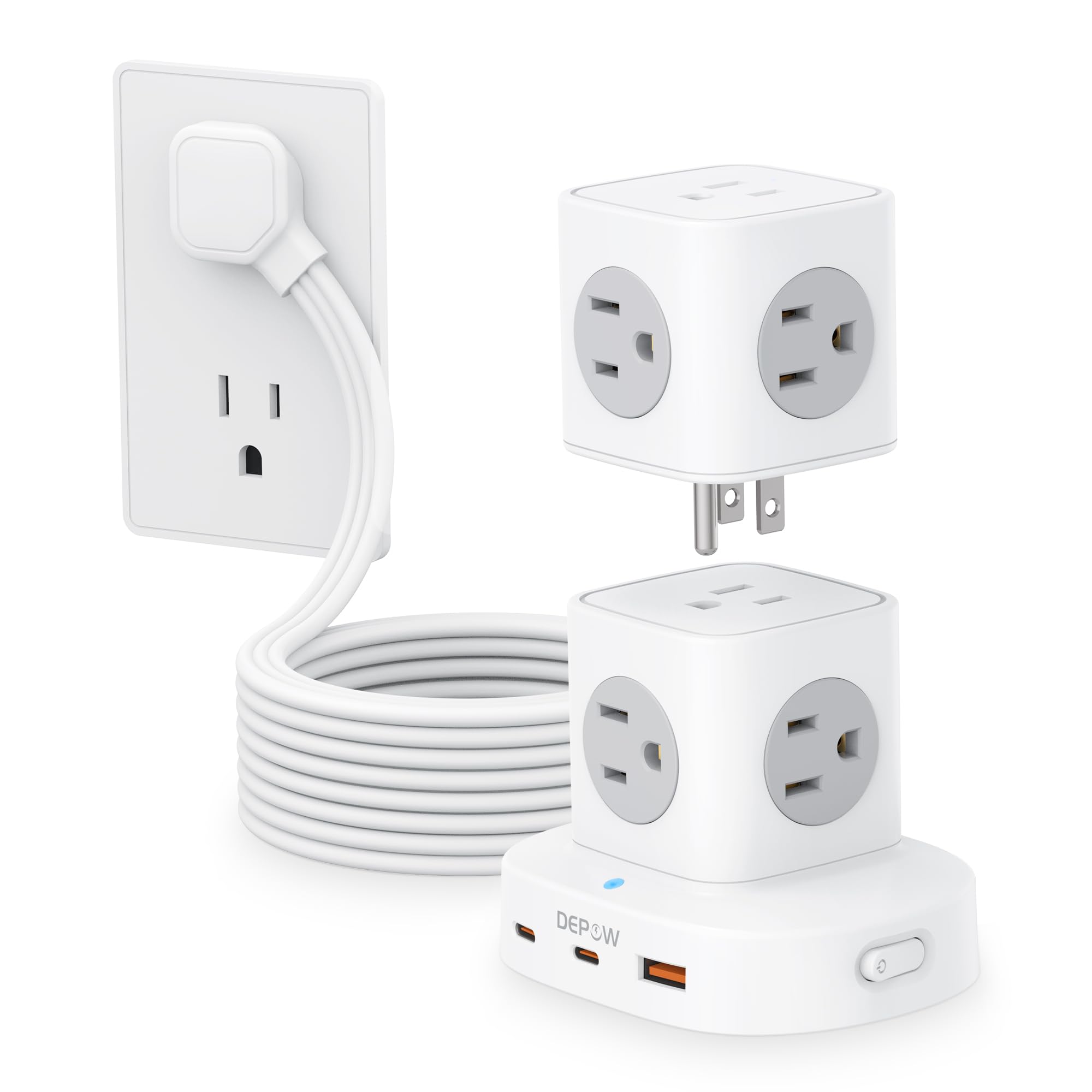 Power Strip Tower Surge Protector with 9 Outlets 3 USB (2 USB C), 5Ft Braided Extension Cord with Multiple Outlets, 1700J Surge Protection, Detachable Charging Station for Home Office Dorm