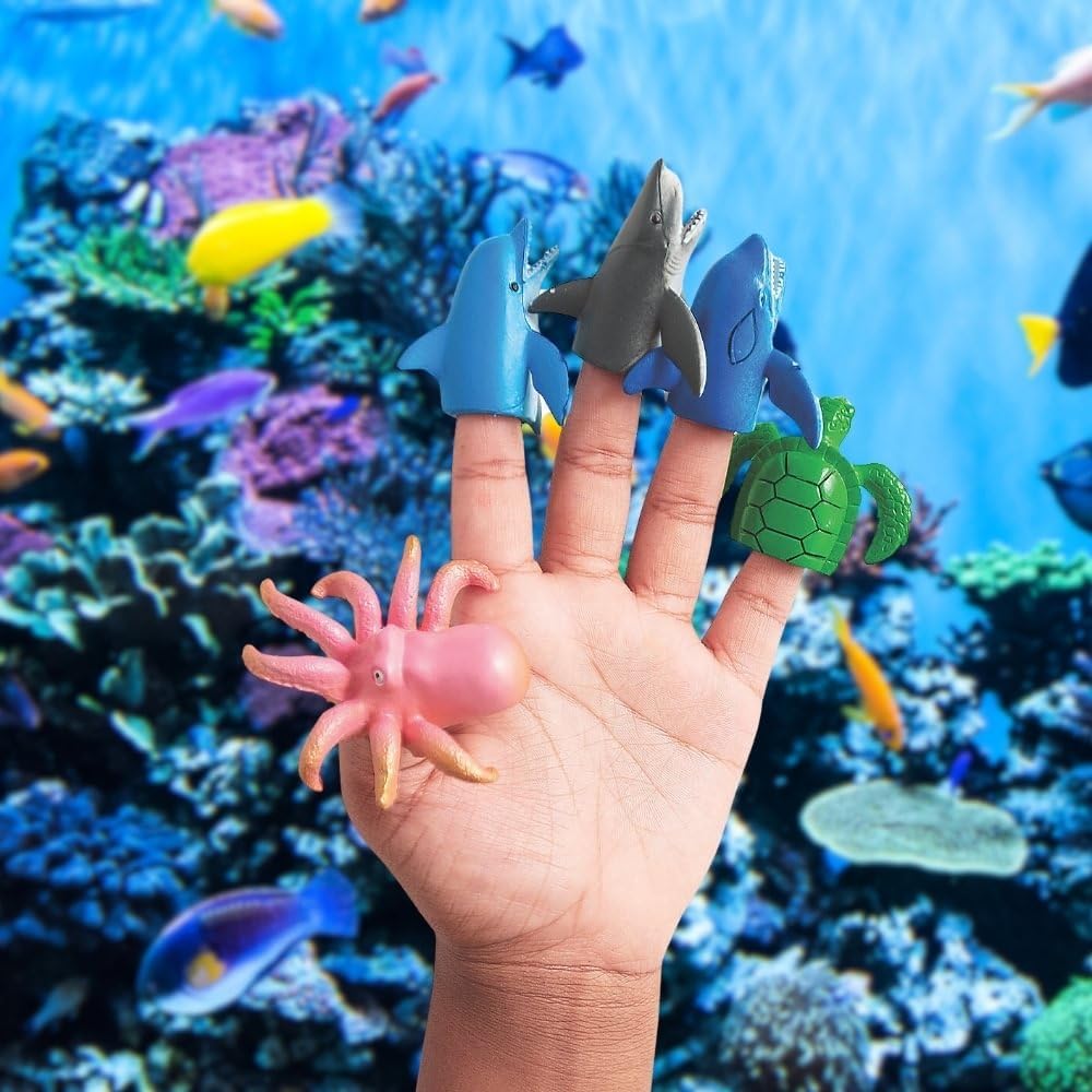 Fun Express Sea Life Finger Puppets, Set of 12 - Octopus, Turtle, Dolphin, Shark and Whale Figures - Party Favor Toys - VBS Vacation Bible School Supplies/Decor (Pack of 2)