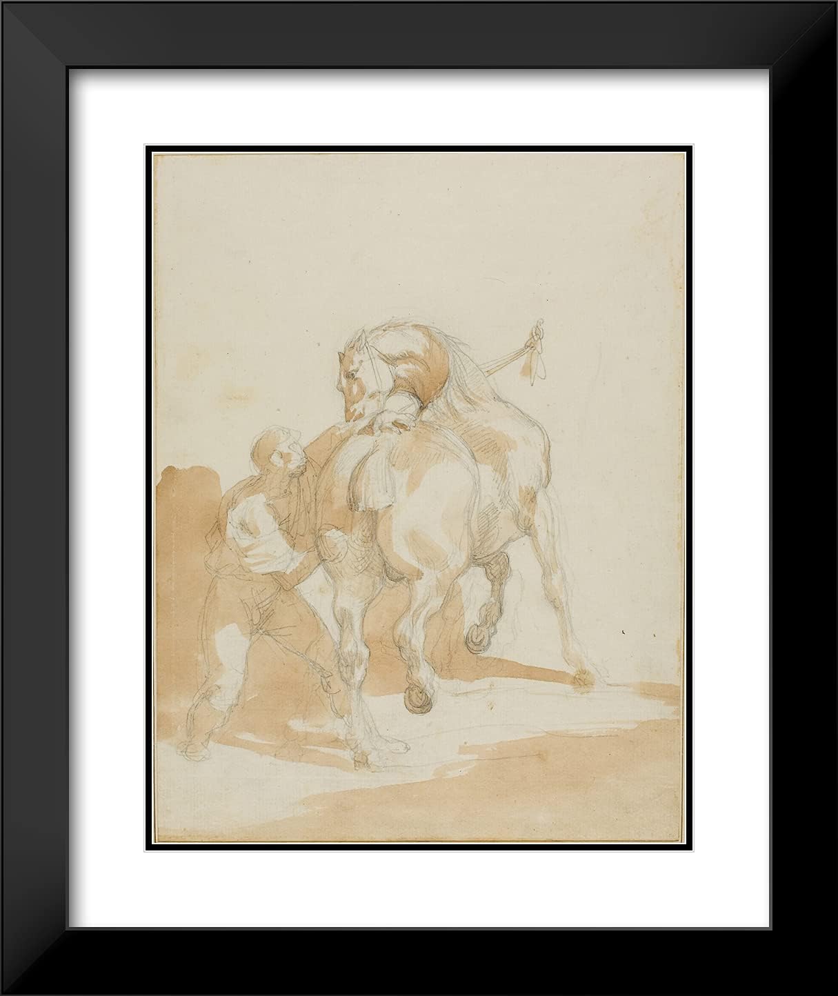 ArtDirect Theodore Gericault 20x24 Black Modern Framed and Double Matted Art Print Titled Stableboy Grooming a Horse