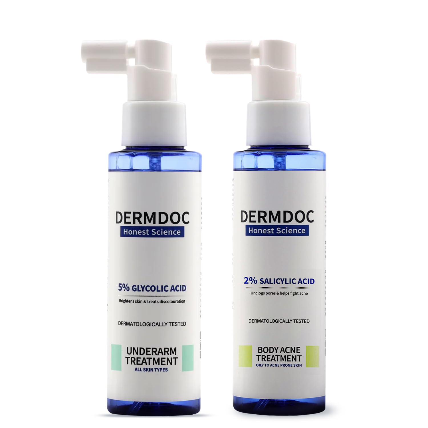 DermDoc Smooth & Clear Skin Body Treatment Combo| 5% Glycolic Acid Underarm Brightening Spray-100 ml & 2% Salicylic Acid Body Acne Treatment Spray-100 ml | With 5% Salicylic Acid Prevents Acne