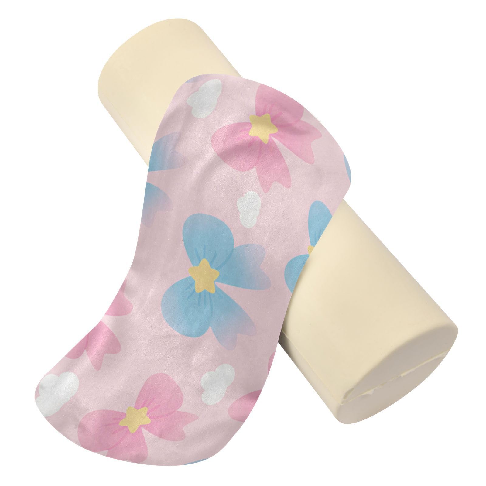EtherSpher Cute Blue and Pink Flower Bow Decorative Neck Roll Pillow Cylinder Pillows Decorative Cover Roller Massage Bed Lumbar Support for Bed cojin para el Cuello