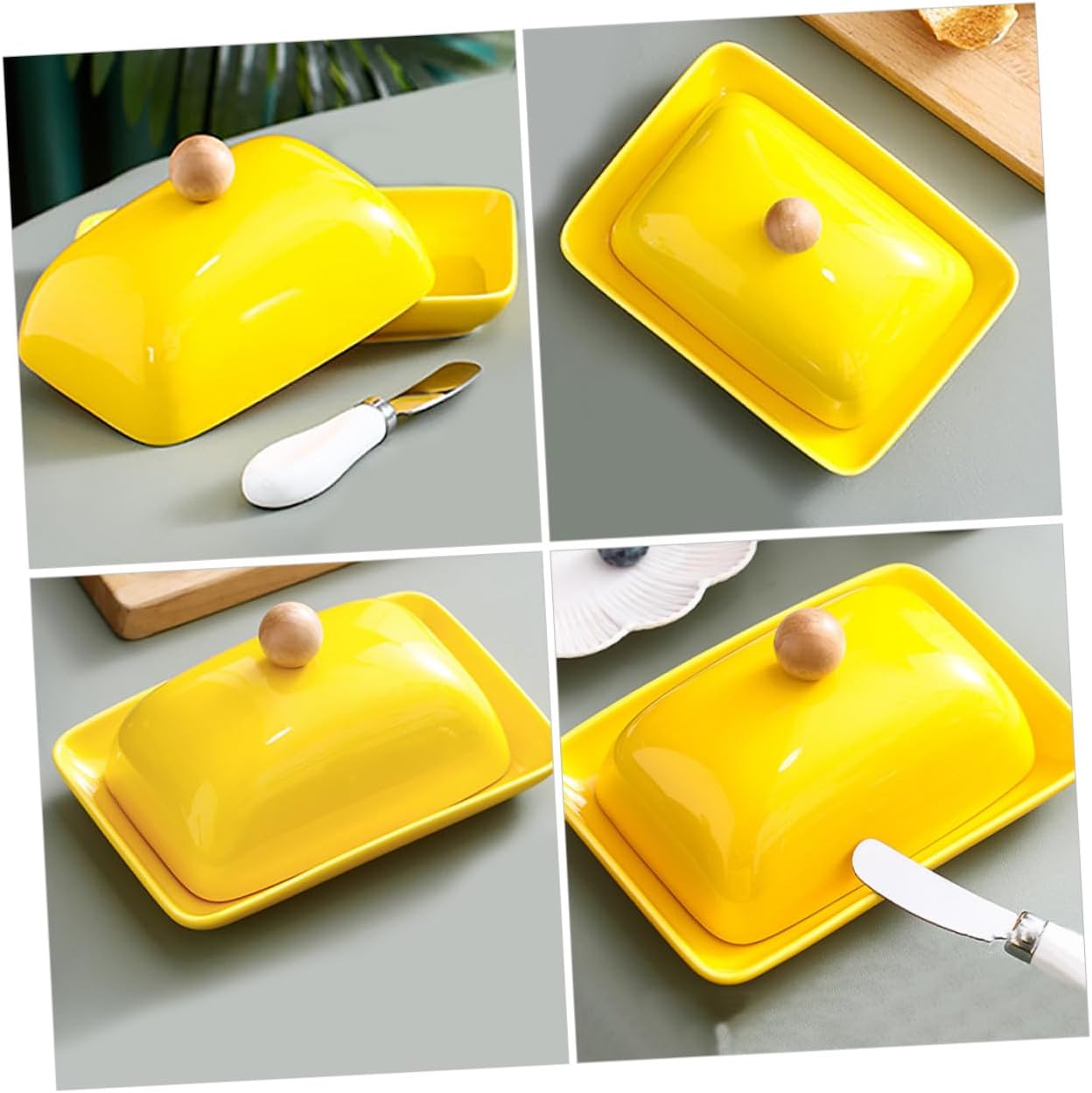 Ceramic Butter Tray with Lid and Knife Reusable Household Cheese Dish for Kitchen Storage and Serving Multipurpose Butter Keeper Cheese and Snacks