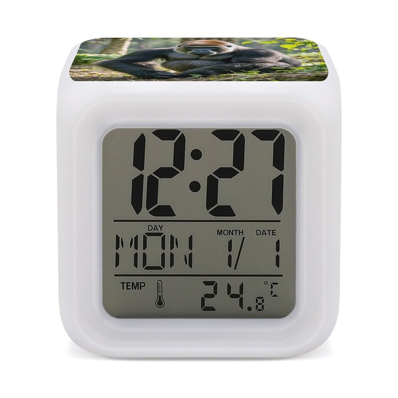Reloj despertador digital LED con temperatura Gorilla on the Ground para mesita de noche y oficina