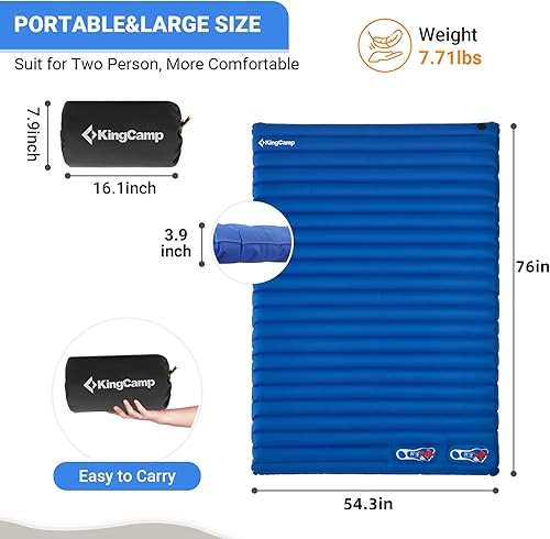 Miniatura 3 de Colchón de aire KingCamp individual o doble para dormir al aire libre con bomba infladora de pie incorporada