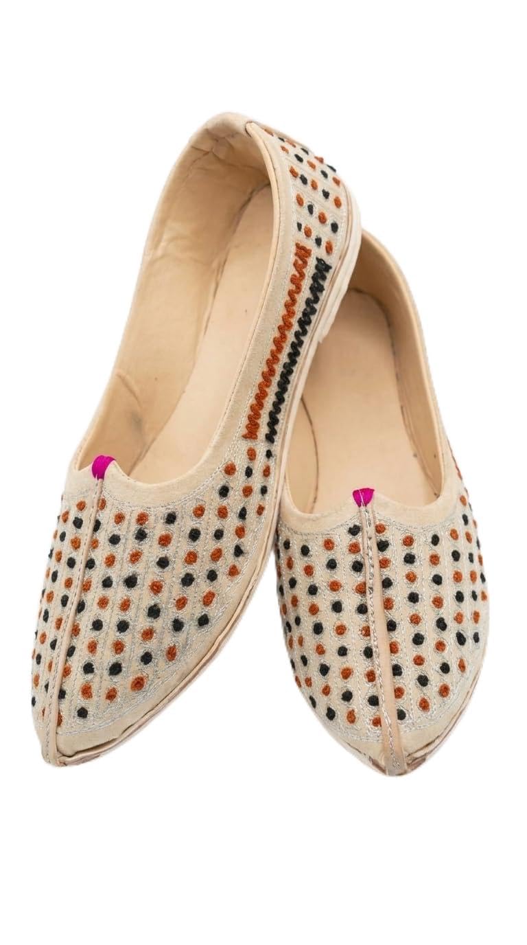Rajasthani Mojadi for Men, Pure Leather Wedding Shoes, Sherwani Footwear with Embroidered Dot Pattern and Silver Toe Cap-image-32