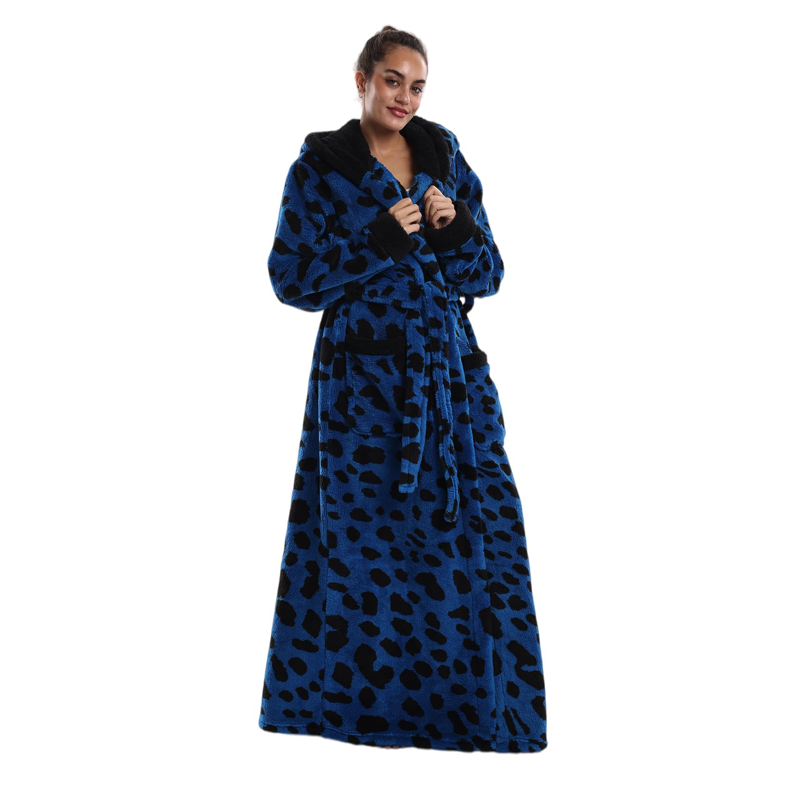 Robe de chambre à capuche léopard 280 g/m² en flanelle pour femme