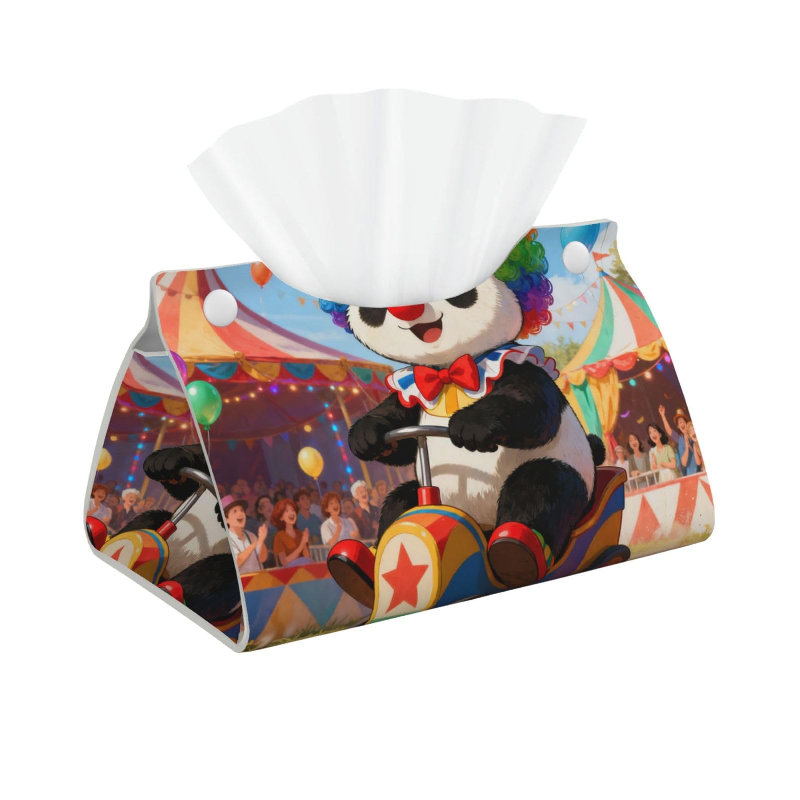 Panda Clown Long Leather Tissue Box Cover-Waterproof PU Leather Tissue Holder for Bathroom, Decorative Rectangular Tissue Case