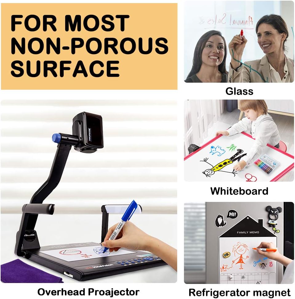 Wet Erase Markers, Shuttle Art 12 Colors 1mm Fine Tip Overhead Projectors Transparency Smudge-Free Markers, Works for Laminated Calendars Whiteboard Schedule Glass, Wipe with Water : Office Products