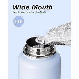 Water Bottle 32 oz Insulated with Straw, Coolflask Stainless Steel Metal 3 Lids Water Flask Wide Mouth for Sports or Office, Non-BPA Keep Cold Up to 48 Hrs or Hot Up to 24 Hrs, Light Blue