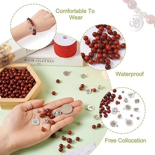 Miniatura 4 de Mega Pet Kit de fabricación de pulseras, 324 cuentas redondas de palisandro, 6 cuentas de madera natural, 12 cuentas redondas de cabeza de Buda de