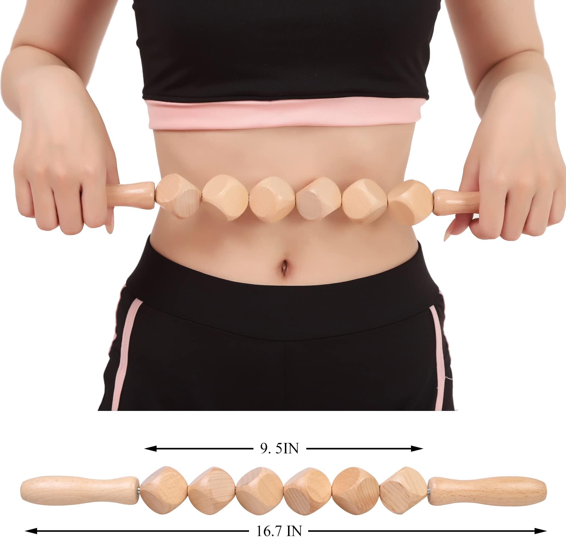 Komogir Wooden Muscle Roller Stick Wood Therapy Massage Tool Fascia Blaster Cellulite Massager for Maderotherapy,Lymphatic Drainage,Muscle Pain Relief(1 PCE,6 Round Dices)