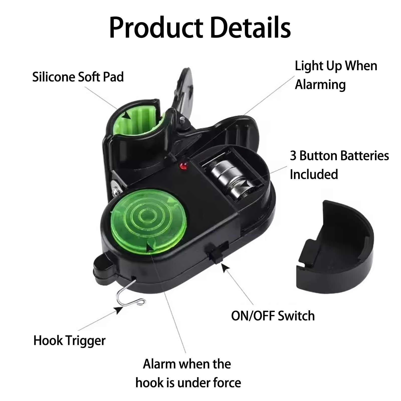 Alarma de Pesca Clip con Luz LED y Sonido, Alarma Caña de Pescar 2025 Electrónica Sensible con Indicador Cañas, Sensores Picadura Portátiles, Campanas Inteligentes(4pack)