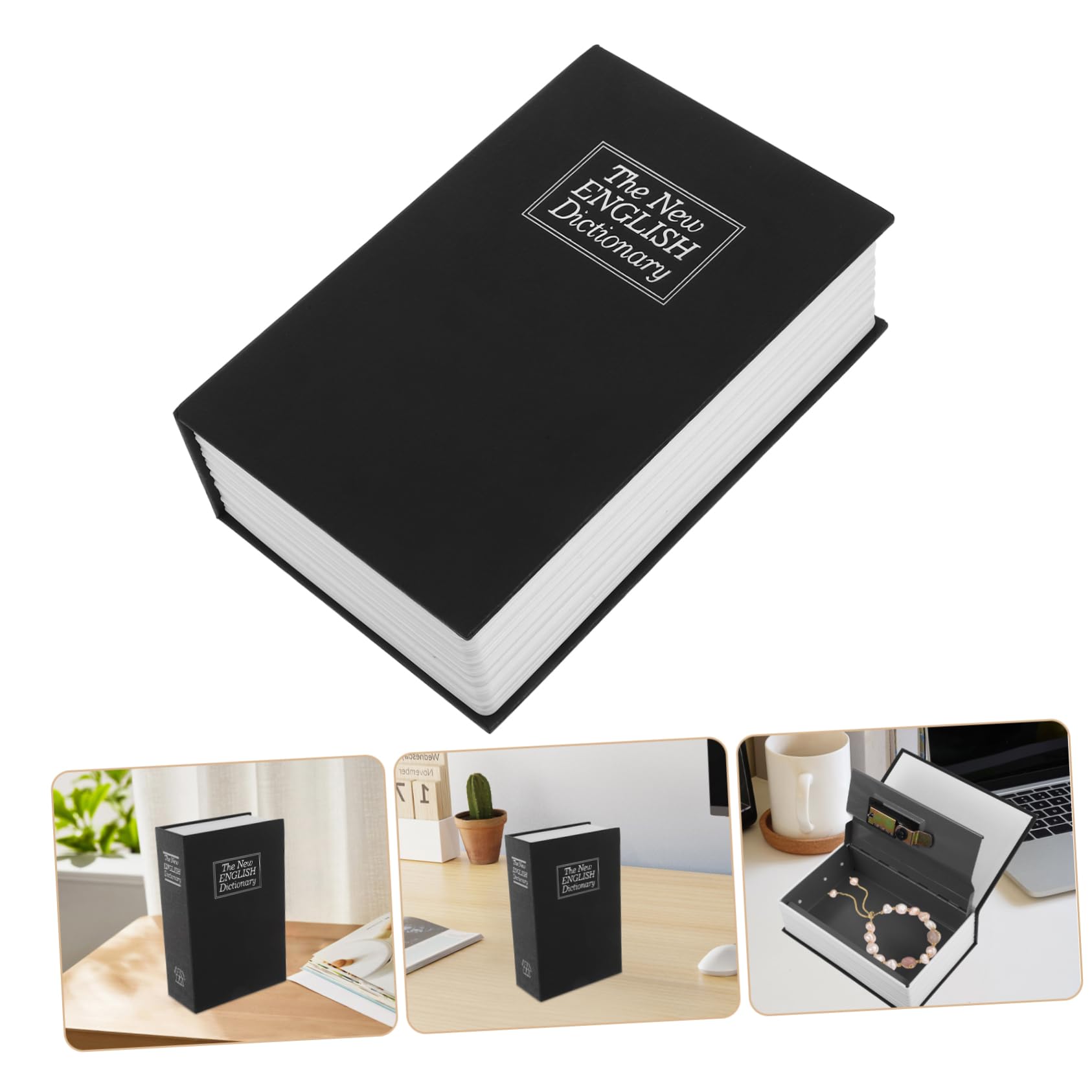 ULTECHNOVO Buchsafe mit Kombinationsschloss Tragbare Aufbewahrungsbox für Schmuck Bargeld und Wichtige Dokumente Metall Buch für Zuhause und Büro Schwarz