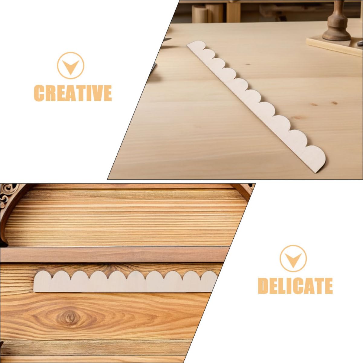 VILLCASE Scalloped Wooden Moulding Trim (Set of 6), 40x4cm Solid Wood Wavy Edge Border for Furniture Upcycling Cabinets - Image 3