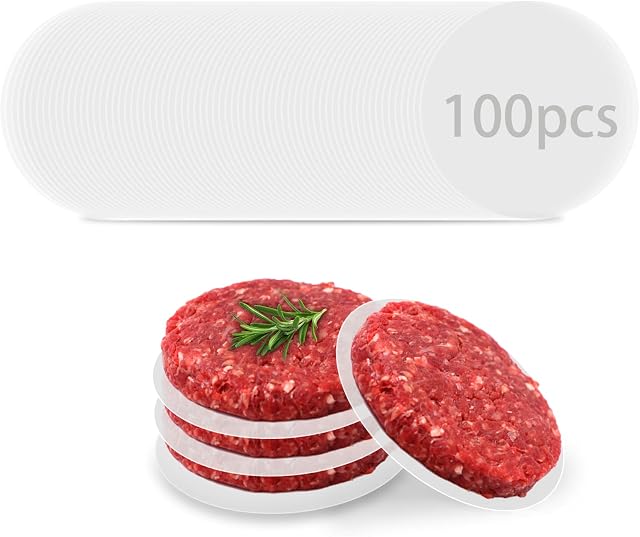 Burger Greaseproof Paper Sheets Non Stick Burger Baking Wrapping Papers Squares Parchement Circles for Food Crafting Press Patty Spearate Freezing Cake Tins Baking Pans
