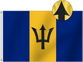 Premium Barbados Flag 3x5Ft Outdoor, Embroidered black trident-head,Quadruple Stitched Fly Ends - Barbadian Flags 90x150cm Banner