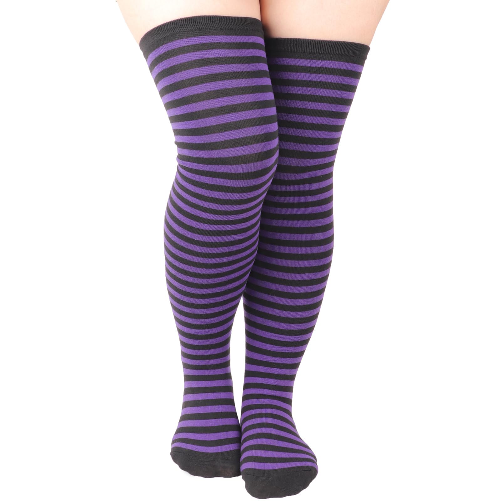 DRESHOW Plus Size Thigh High Socks Striped Over Knee Long Boot Stockings Knee High Tube Socks Leg Warmers for Women