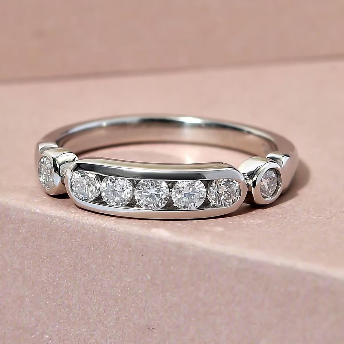 TJC Anillo de media eternidad de moissanita en plata 925 chapada en oro y platino, anillos de boda para mujer, regalo de joyería de siete piedras