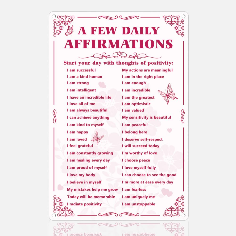 Kwqdozf As Pic A Few Daily Affirmations Sign Pink Aesthetic Wall Decor Metal Tin Sign Moti