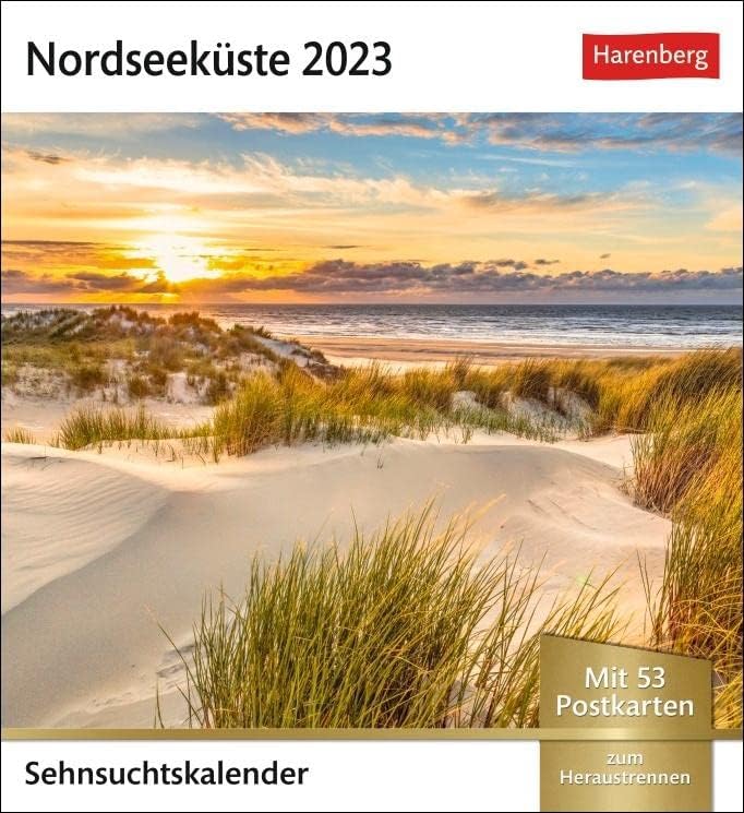North Sea Coast Longing Calendar 2023: Weekly Calendar with 53 Postcards, White, A5