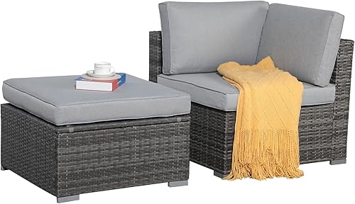 Miniatura 10 de Patiorama Juego de sofá de 2 piezas para patio, sofá modular para exteriores, juego de conversación de mimbre de polietileno marrón para todo tipo