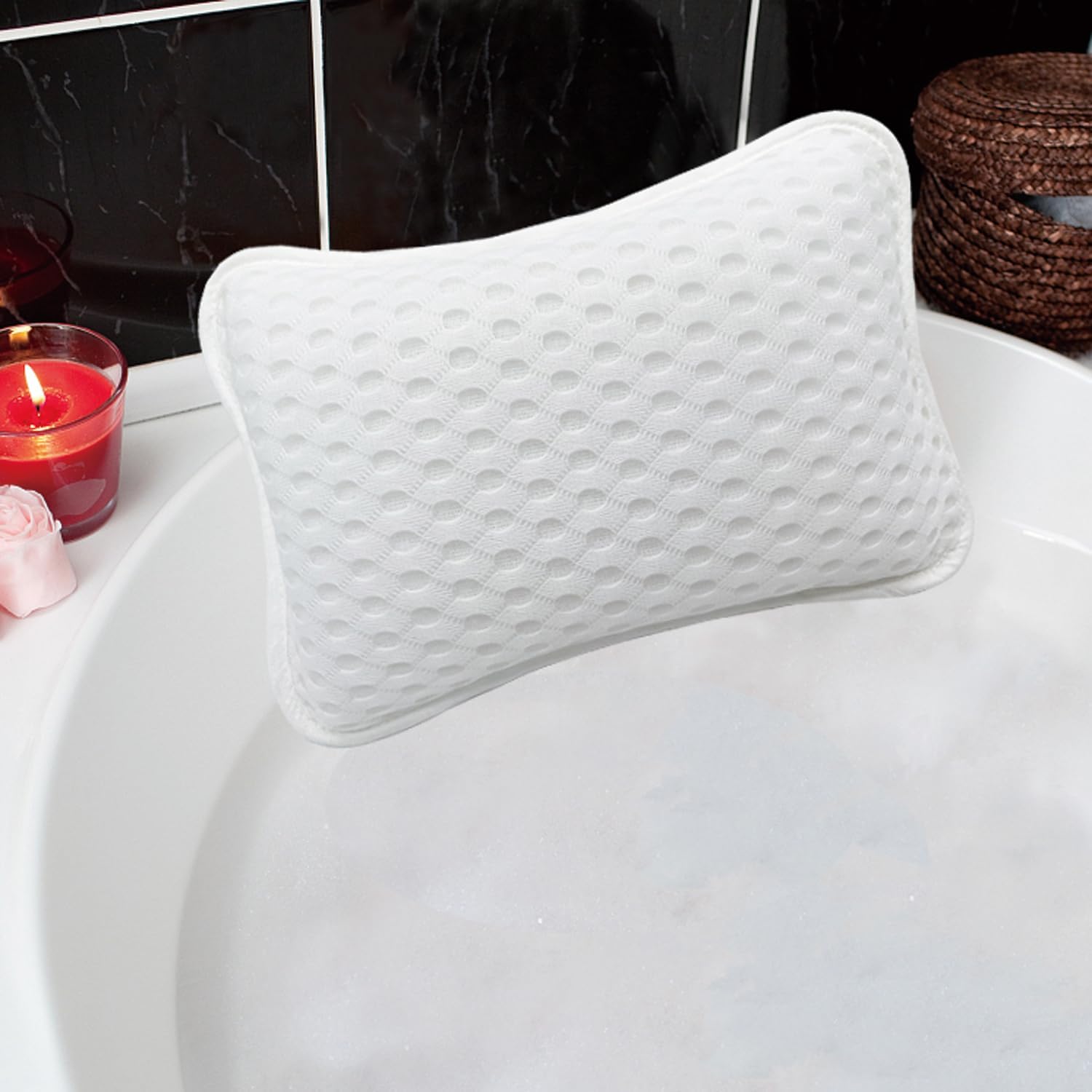 Almohadas de baño para bañera, almohadas de spa en casa para bañera, bañera de hidromasaje, soporte de cabeza y cuello con 2 ventosas fuertes, blanco hueso Colombia