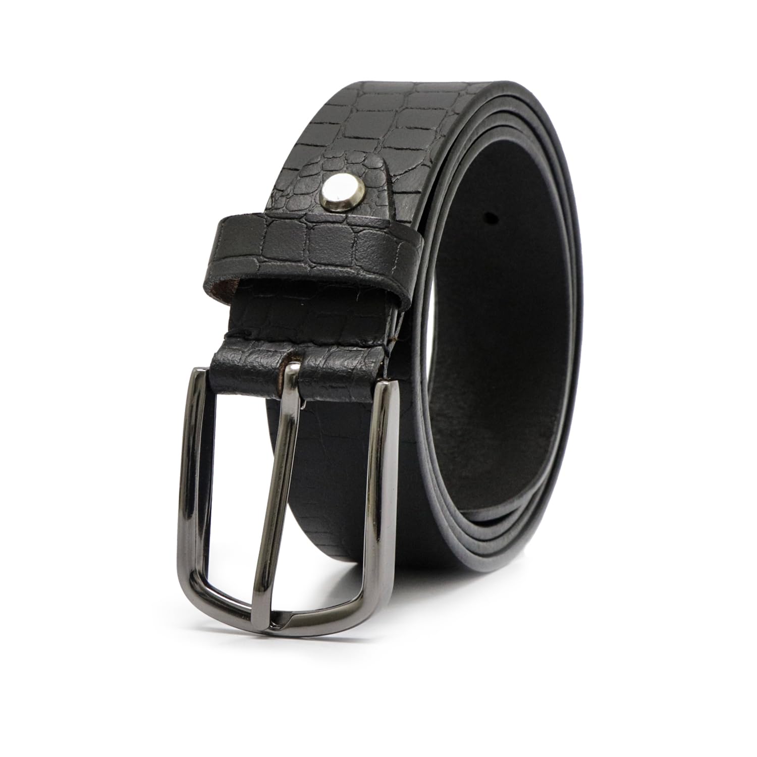 Men’s Premium Leather Belt | Croco Texture Leather Strap | Gun Metal Finish Pin Buckle | Regular Size | Stylish Casual & Formal Wear Belt I Black-image-22