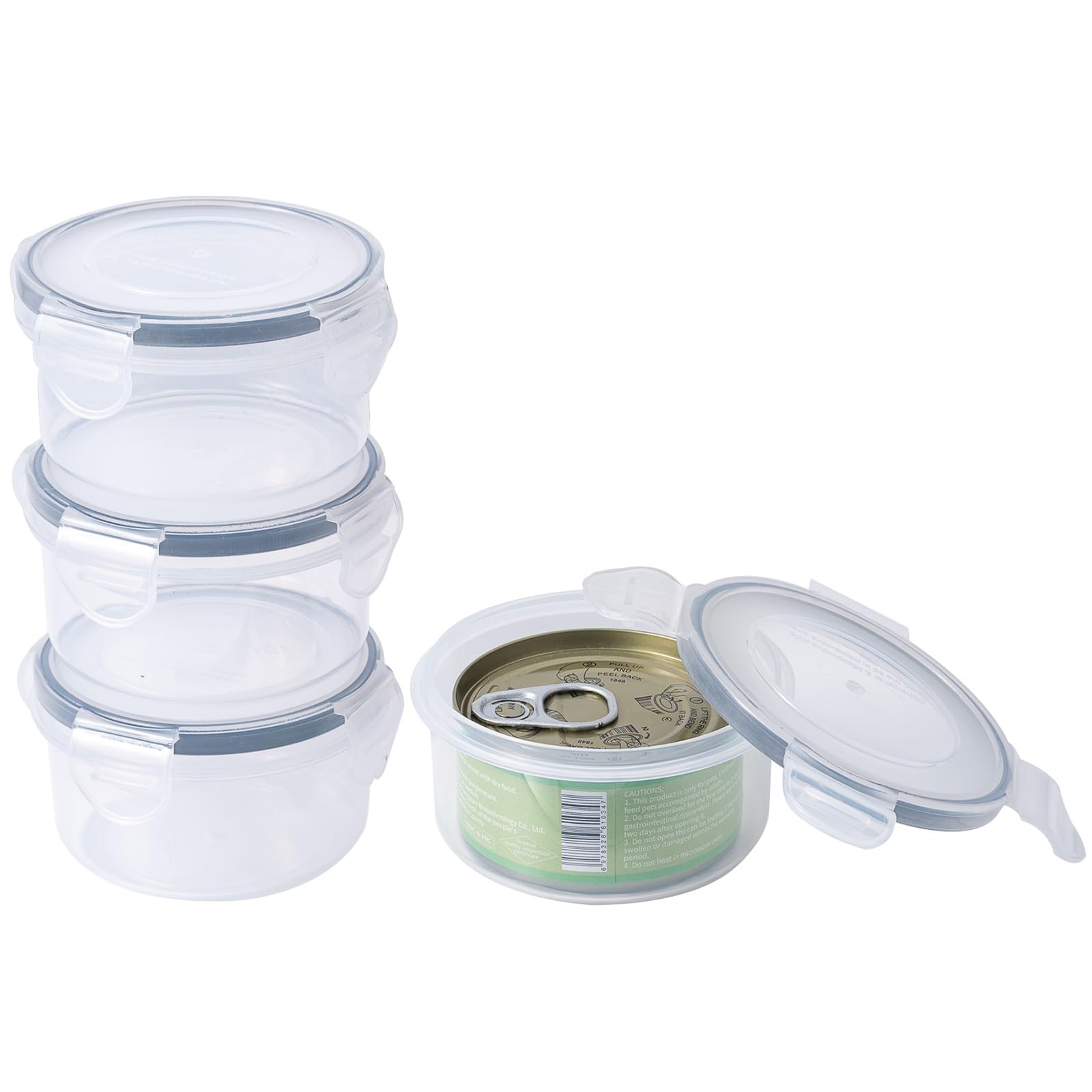SLSON Canned Cat Food Storage Container with Airtight Locking Cover Lids, 4 Pack 180ml Leakproof Pet Food Sealer for 60g,70g,75g,85g Tin, Keeps Dry Wet Food Fresh Eliminates Odor