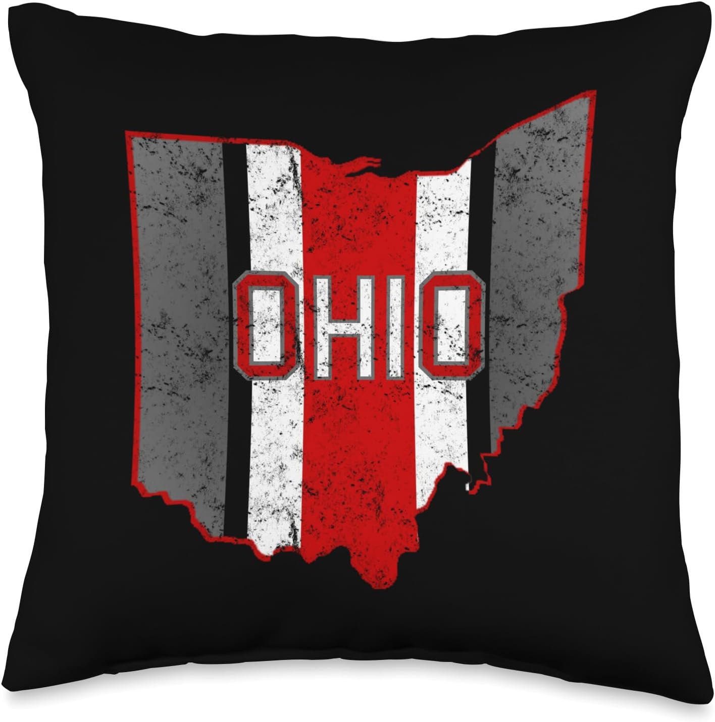 State of Ohio Pride Striped Red White Distressed Graphic Throw Pillow