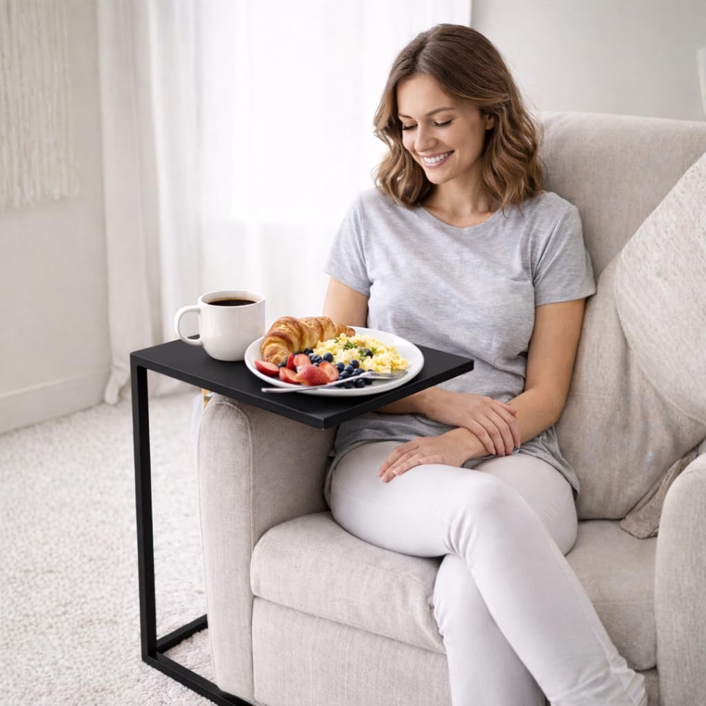 Mesa Auxiliar de sofá de 60 cm – Mueble salón Metal – Mesa Lateral de sofá Moderna – Negro 60 x 40 x 33 cm