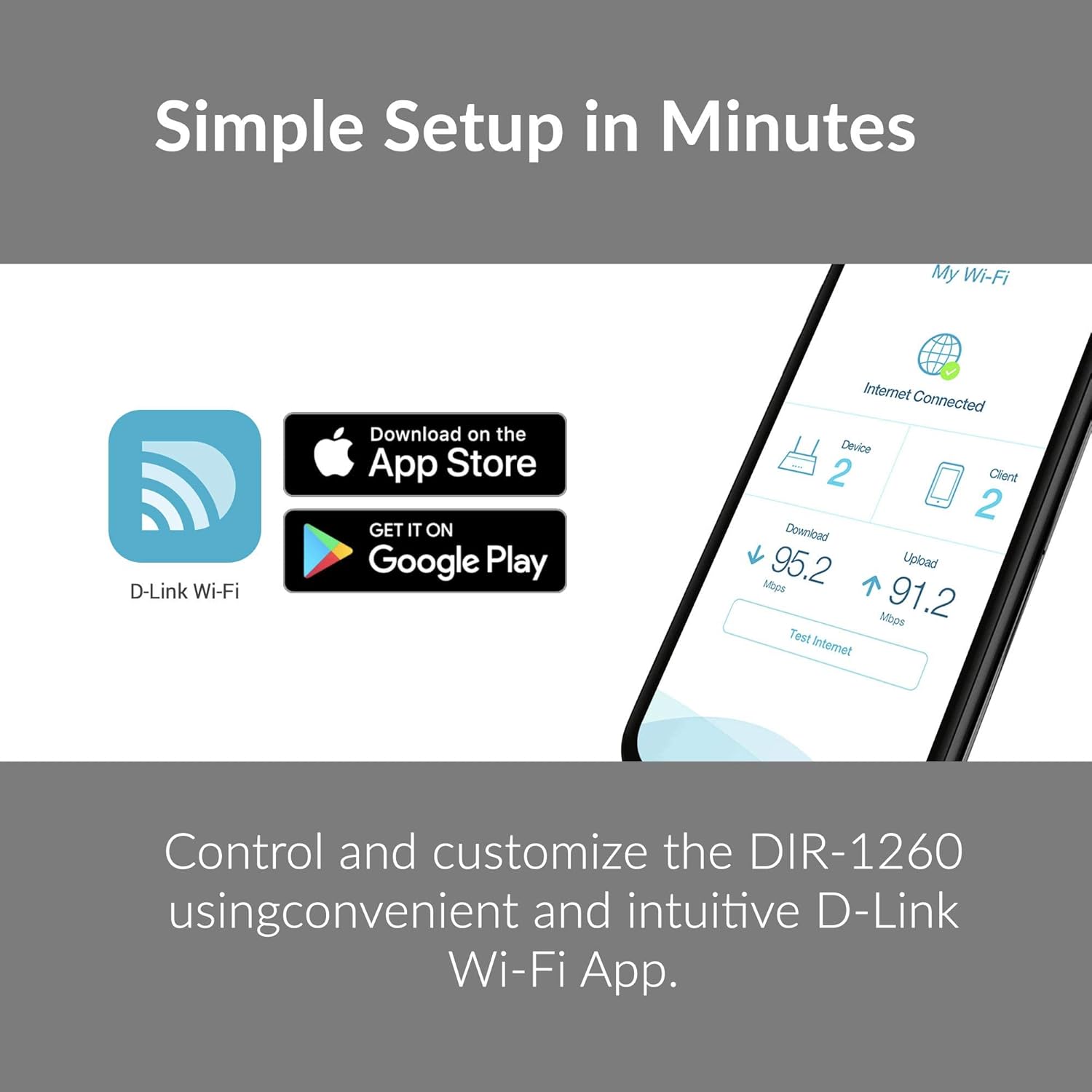 D-Link WiFi Router AC1200 High Power Gigabit Ethernet Dual Band Mesh Wireless Internet for Home Gaming Parental Control Wi-Fi (DIR-1260) (Renewed)